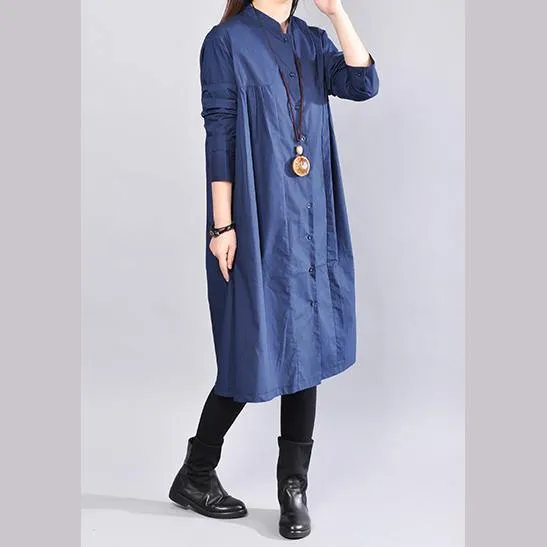 2018 navy pure linen dresses plus size clothing linen clothing dress casual Cinched solid color linen dresses