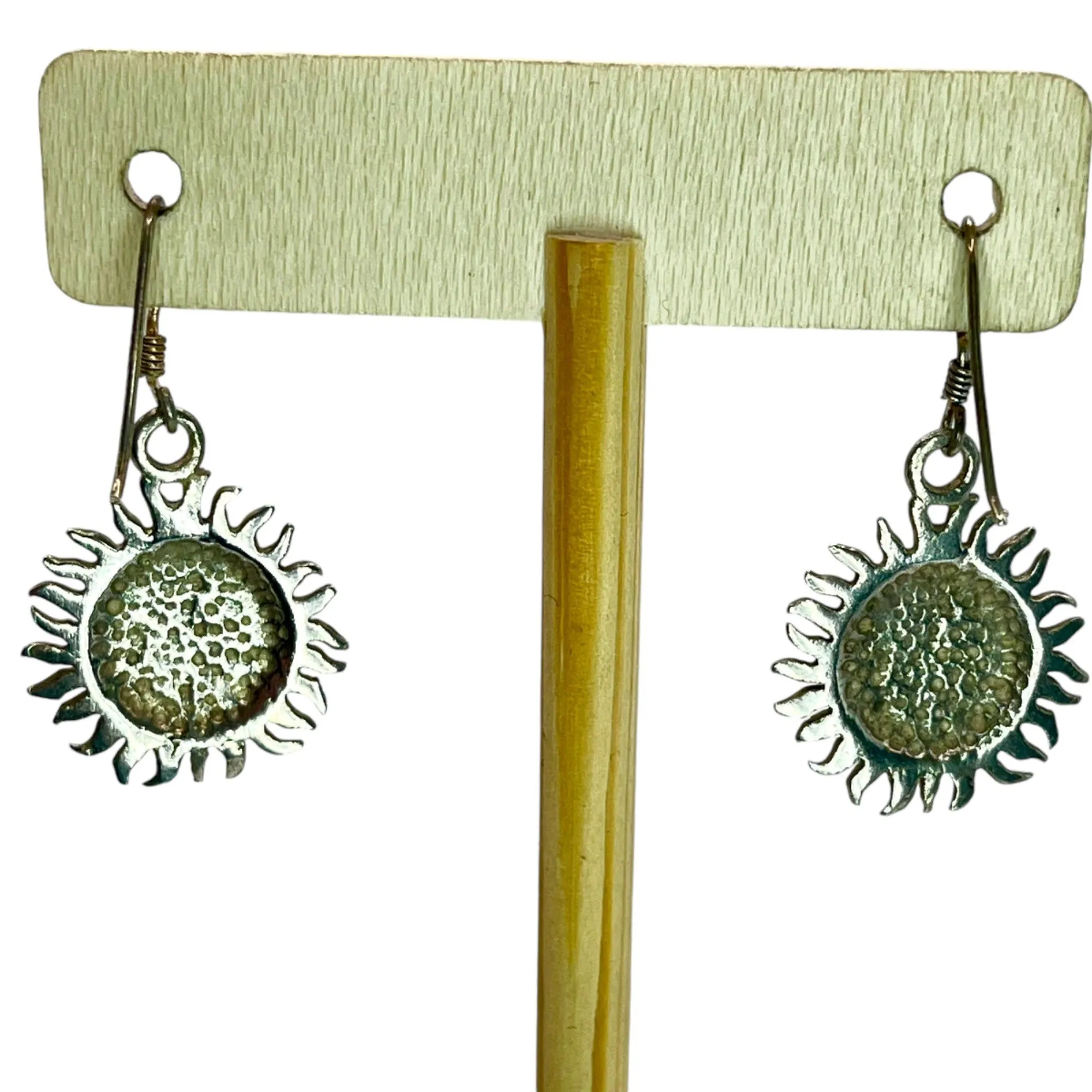 925 Sterling Silver Sun Face Dangle Drop Earrings Bohemian Boho Earthy Neutral