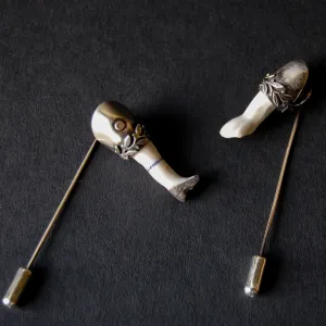 Antique German Bisque and Sterling Silver Arm and Leg Stickpins -- Sold Separately or Together as a Set