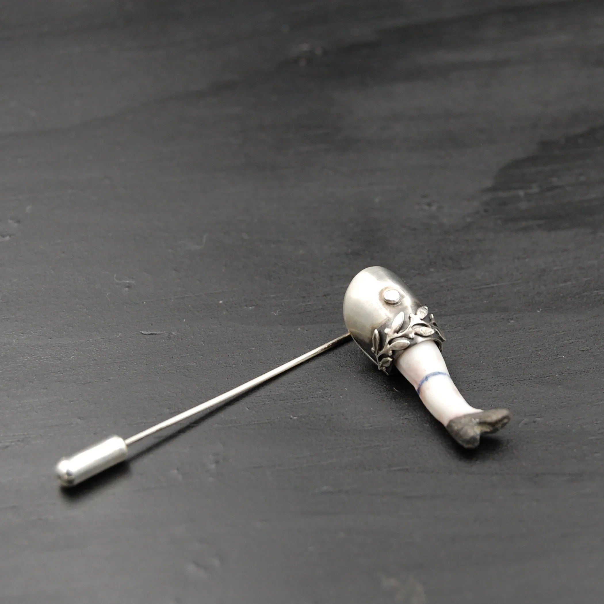 Antique German Bisque and Sterling Silver Arm and Leg Stickpins -- Sold Separately or Together as a Set