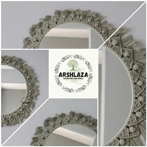 ARSHLAZA Macrame Hanging Wall Mirror with Macrame Round Mirror Art Boho Decor Macrame Decorative Mirror [MGRN1] Framed, Off-White