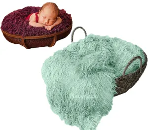 Babymoon Faux Fur Throw Basket Filler Blanket Baby Photography Photoshoot Props Flokati - Turquoise