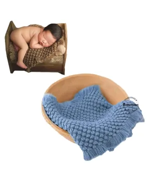 Babymoon Fringe Bubble Layer Basket Filler Baby Photography Blanket | Blue