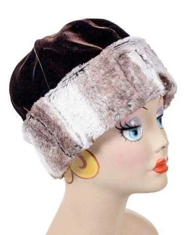 Beanie Hat, Reversible - Velvet in Chocolate with Luxury Faux Fur in Birch - SOLD OUT!