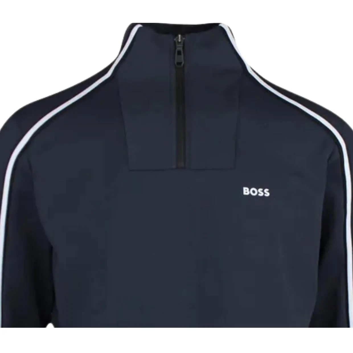 BOSS Sweat 1 Contrast Tape Navy Half Zip Sweatshirt