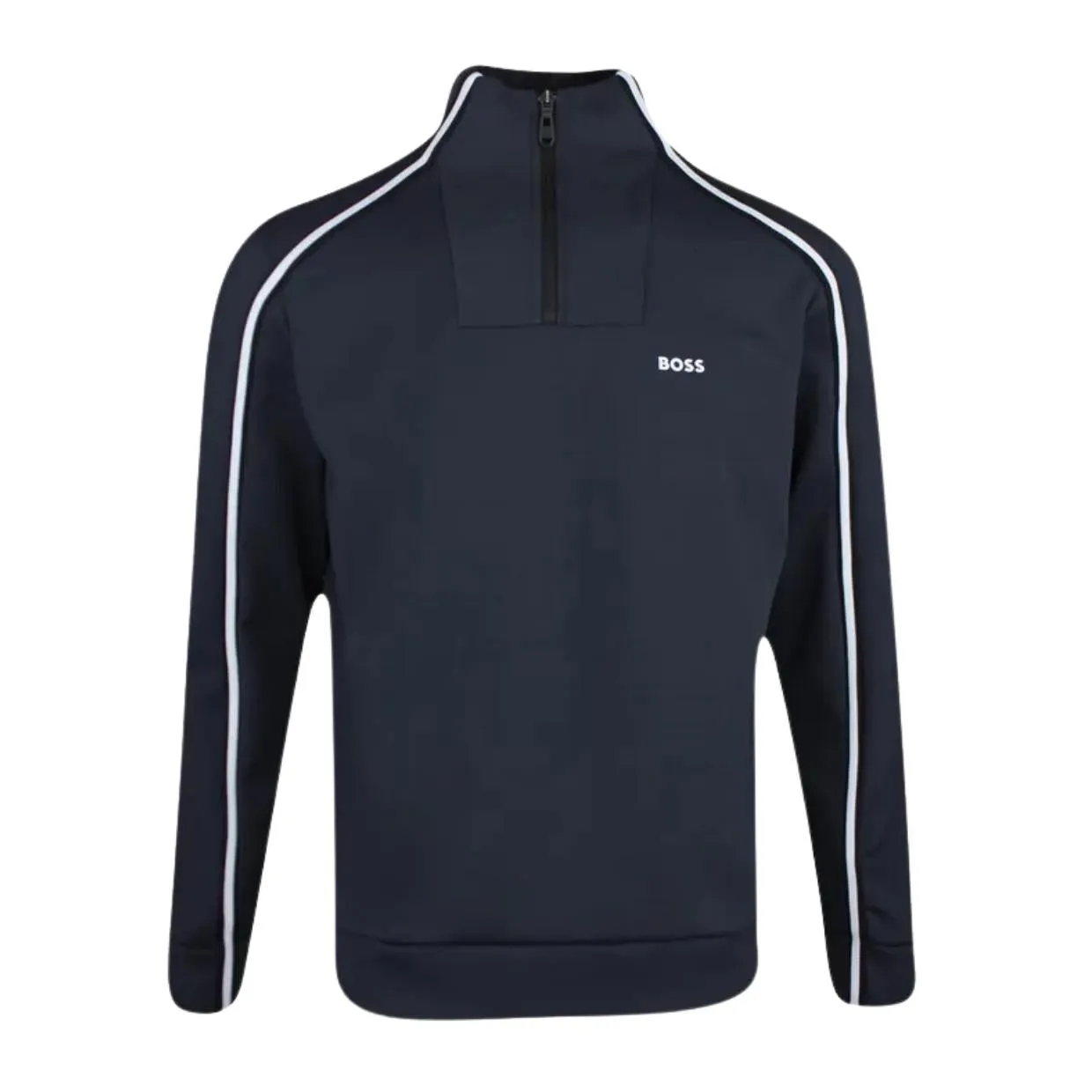 BOSS Sweat 1 Contrast Tape Navy Half Zip Sweatshirt