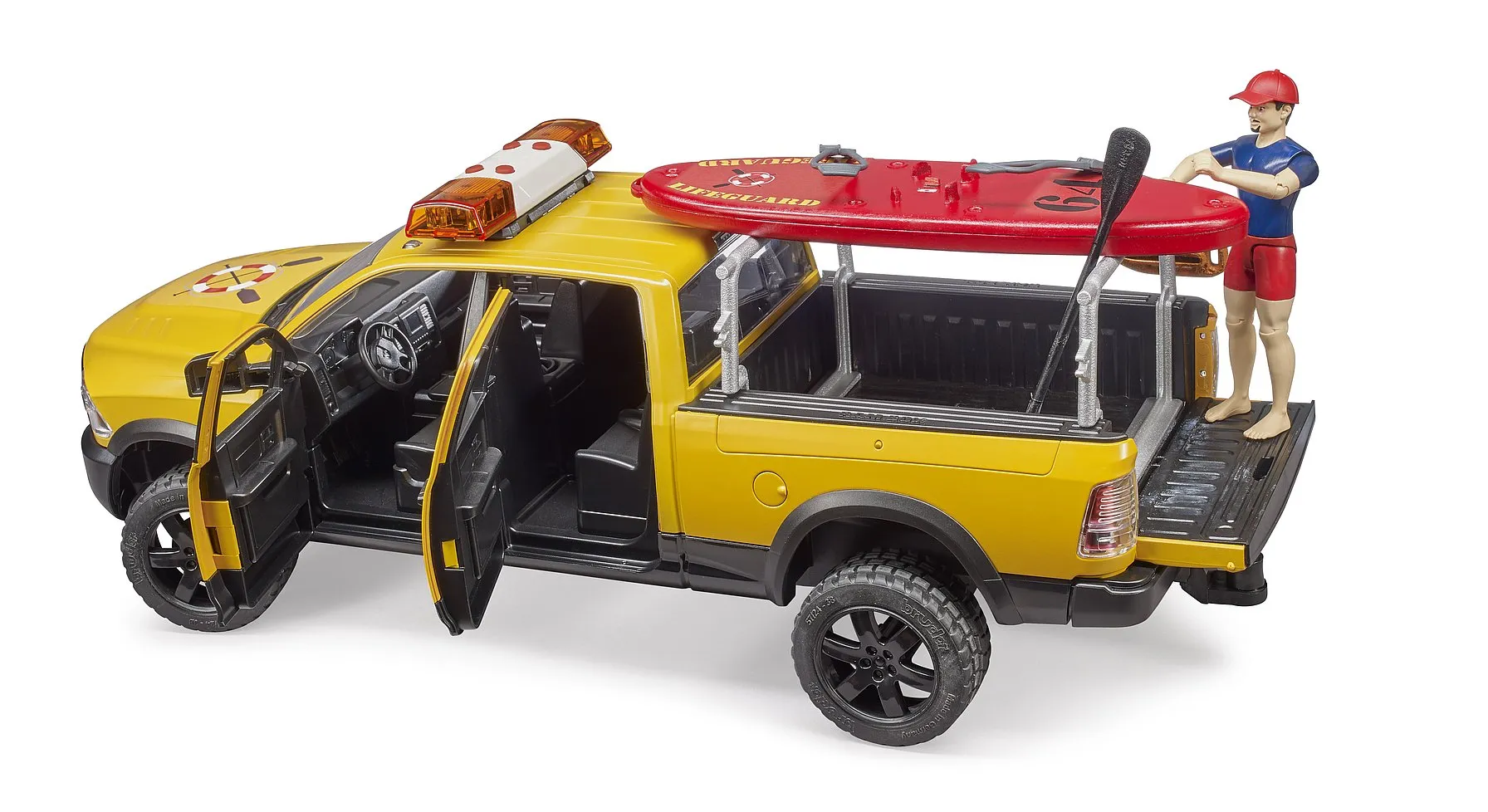 Bruder RAM 2500 Power Wagon Life Guard, Stand up Paddleboard, Light & Sound Module, 02506