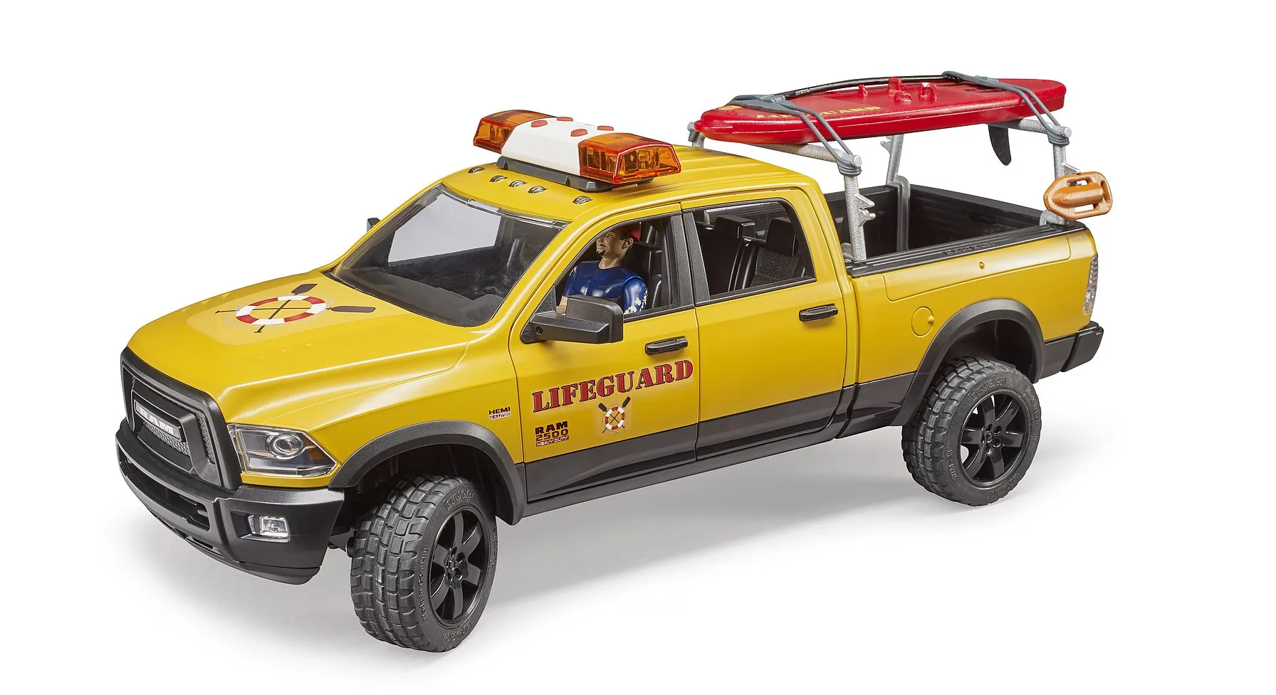 Bruder RAM 2500 Power Wagon Life Guard, Stand up Paddleboard, Light & Sound Module, 02506