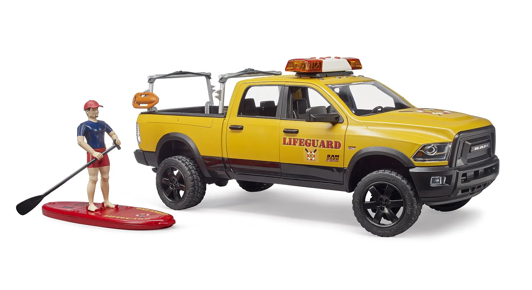 Bruder RAM 2500 Power Wagon Life Guard, Stand up Paddleboard, Light & Sound Module, 02506