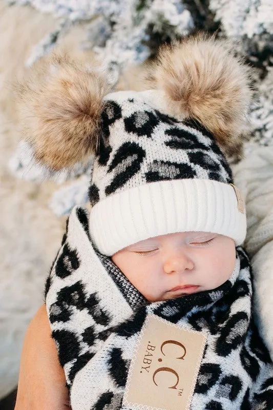 C.C Double Pom Baby Leopard Beanie