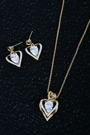 Cubic Zirconnia Heart Necklace & Earring Sets