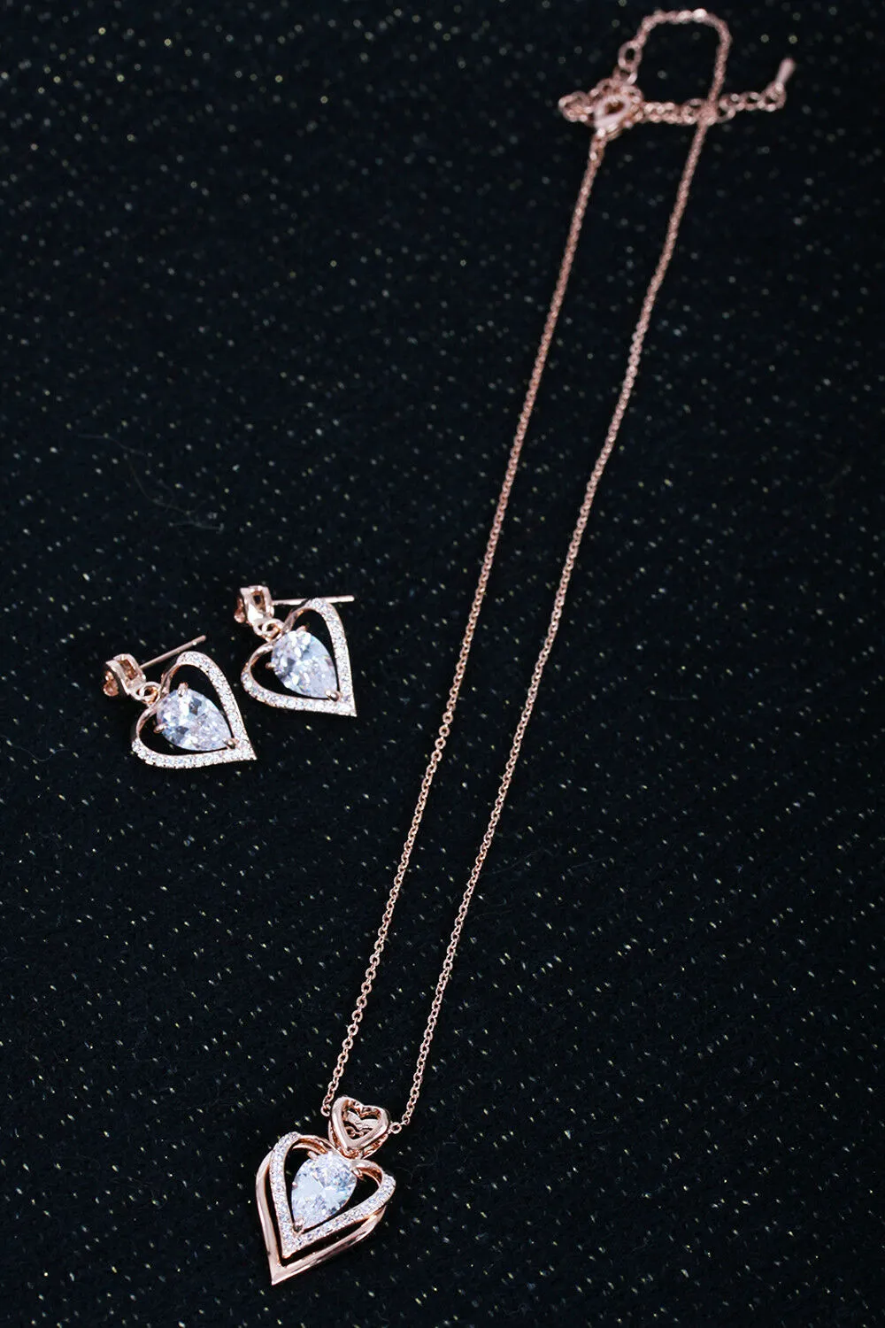 Cubic Zirconnia Heart Necklace & Earring Sets