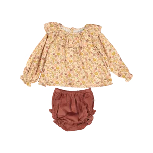 DAISY BLOUSE/BLOOMER SET-Dusty Pink/Caramel