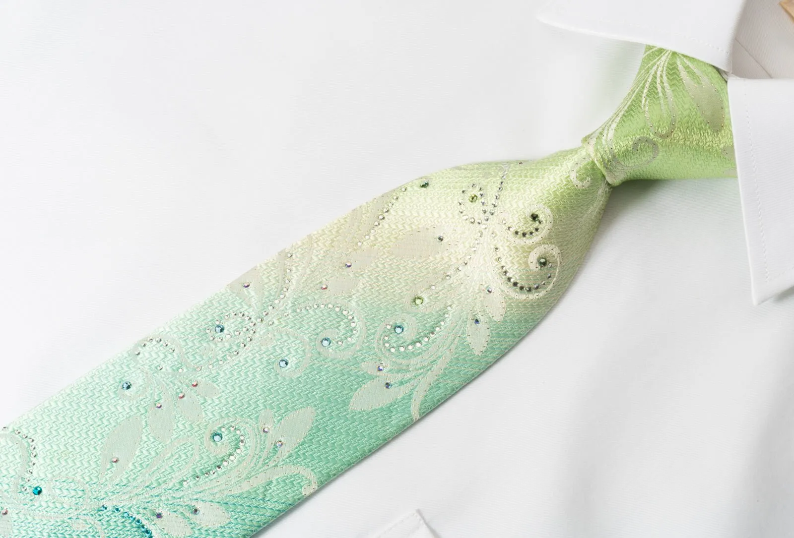 Daniel Hechter Silk Rhinestone Necktie Floral On Turquoice With Silver Sparkles