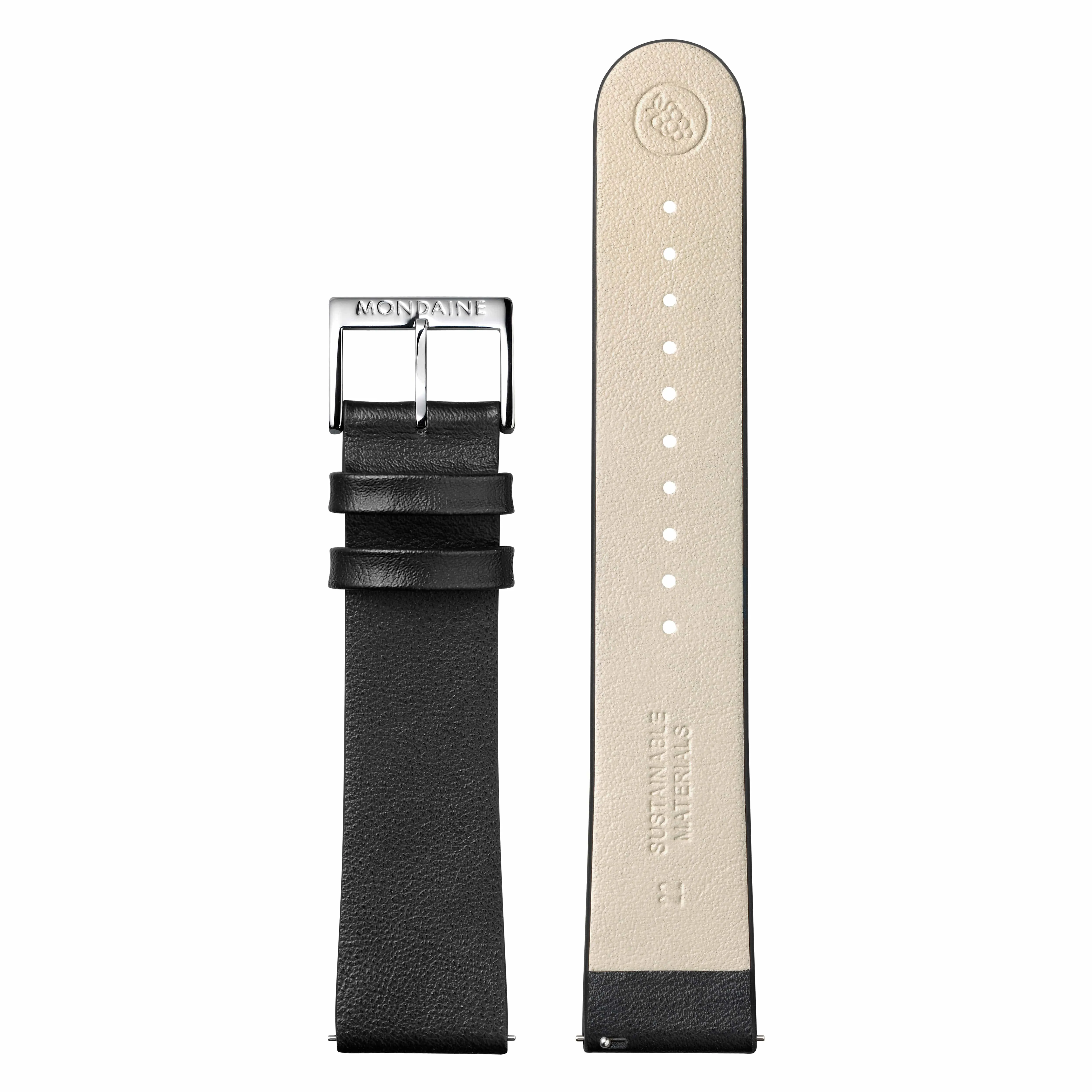 Extra Long Black Vegan Grape Leather Strap, 22 mm