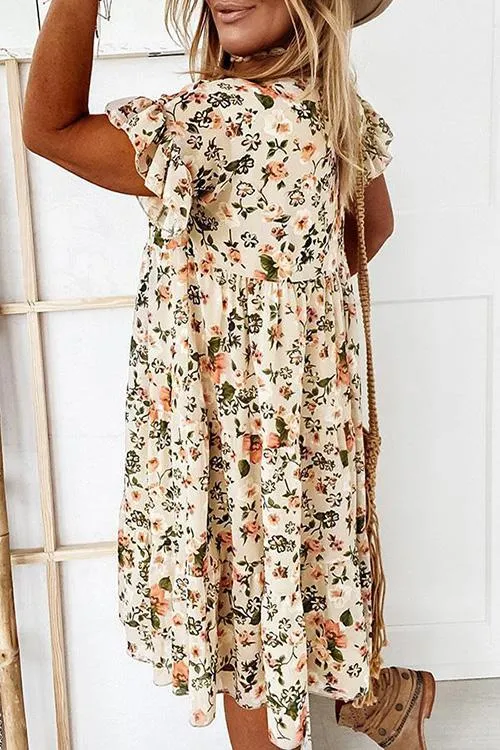 Floral Print Ruffles Midi Dress