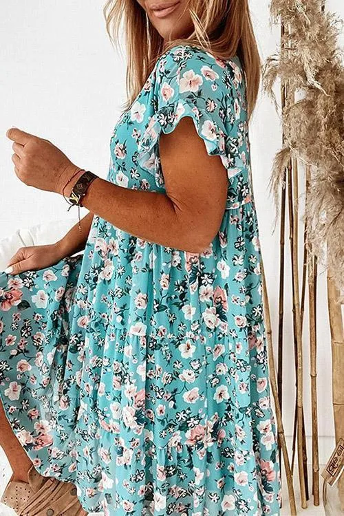 Floral Print Ruffles Midi Dress