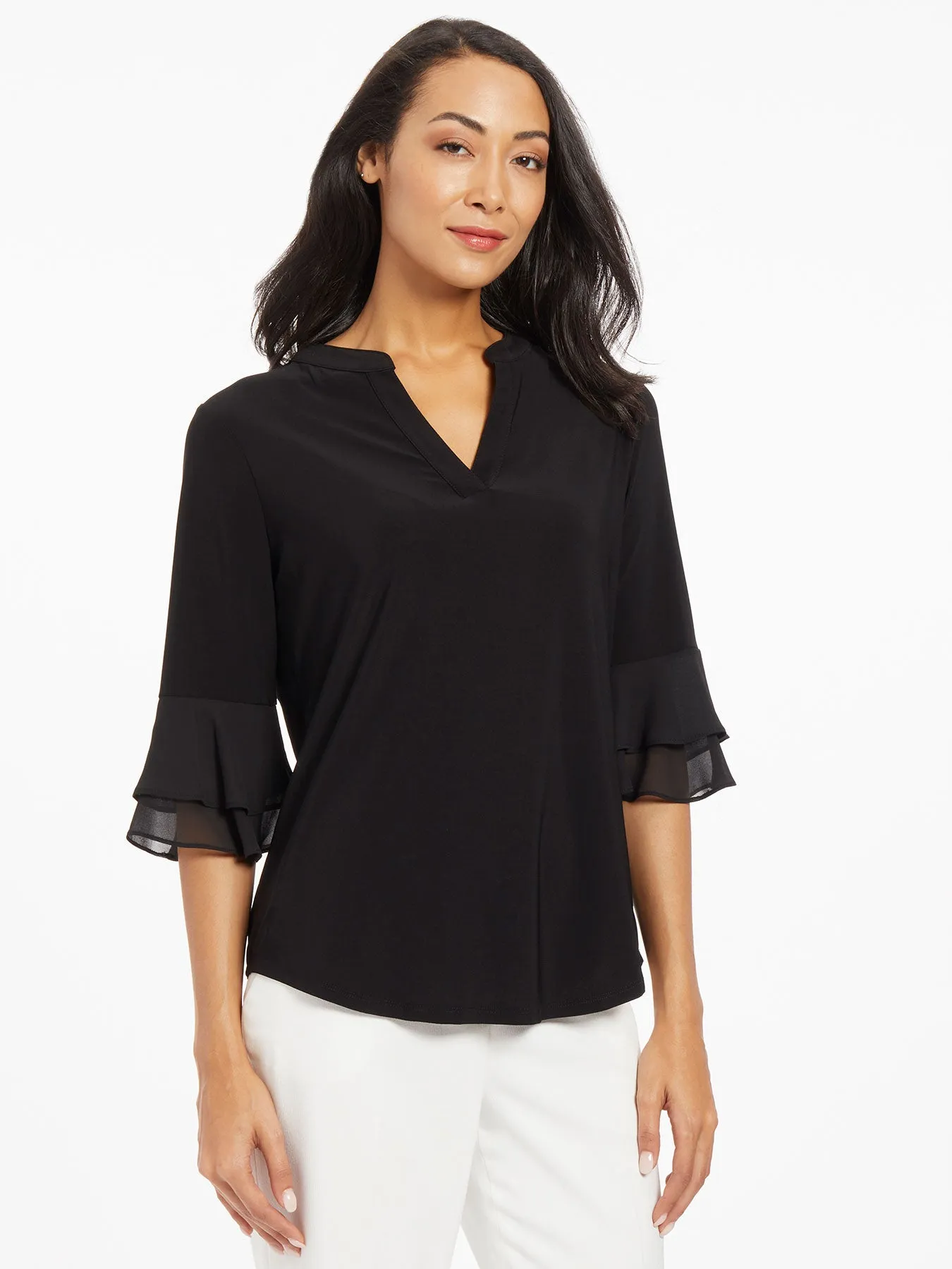 Flutter Sleeve Split Neck Tunic