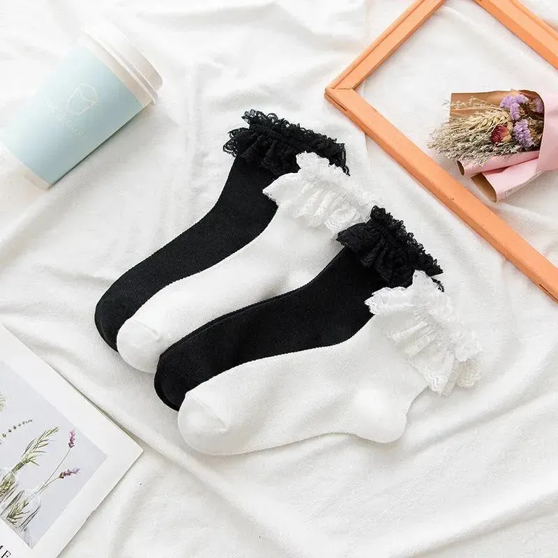 Frilly Crew Sock | Lace Crew Socks With Ruffle | Lolita Outfits