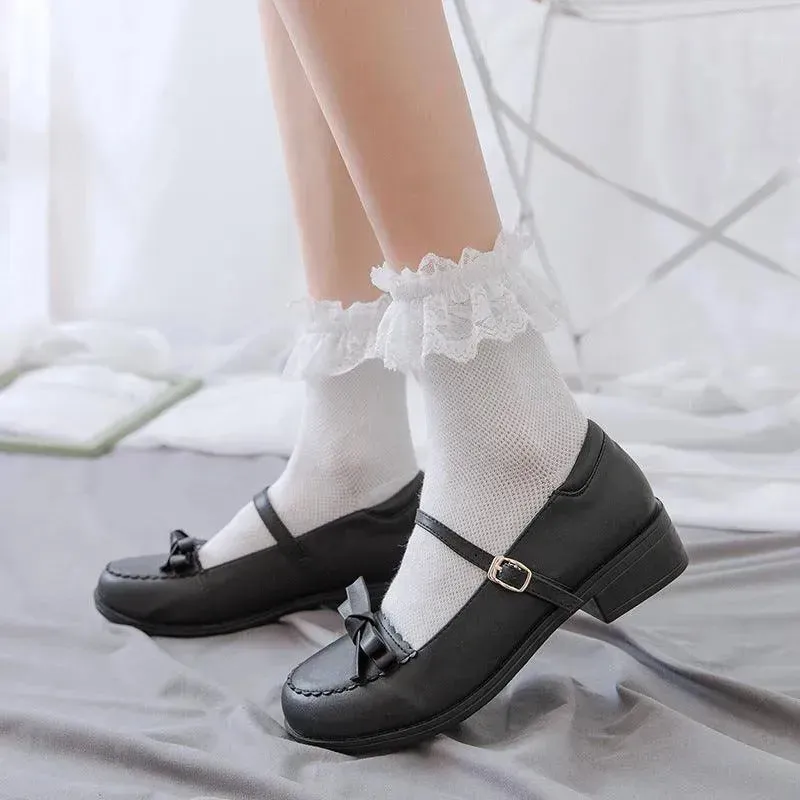 Frilly Crew Sock | Lace Crew Socks With Ruffle | Lolita Outfits