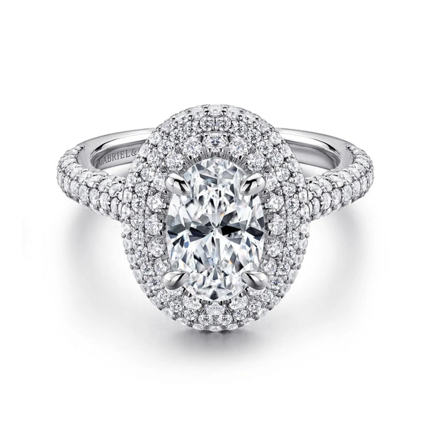 Gabriel & Co.  "Lolita" Oval Double Halo Prong Set Diamond Engagement Ring