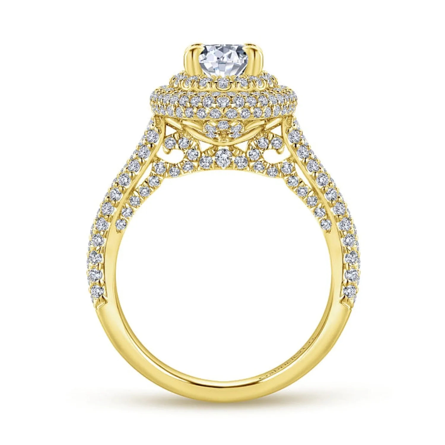 Gabriel & Co.  "Lolita" Oval Double Halo Prong Set Diamond Engagement Ring