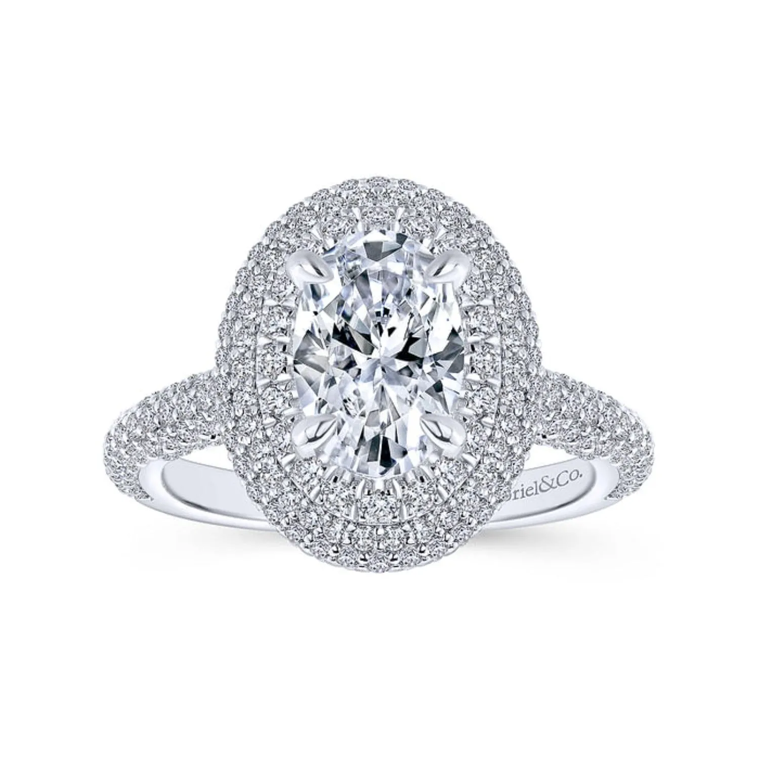 Gabriel & Co.  "Lolita" Oval Double Halo Prong Set Diamond Engagement Ring