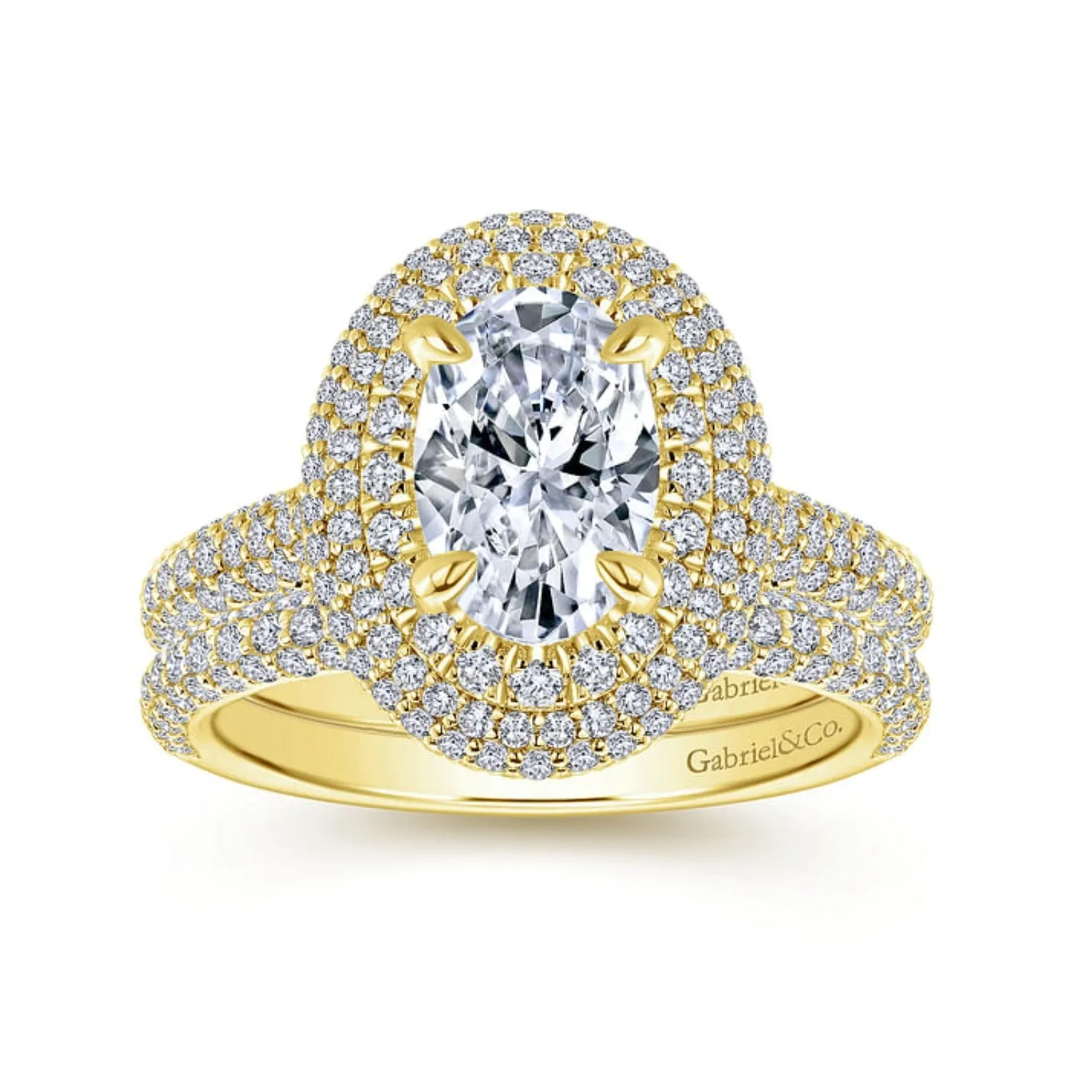 Gabriel & Co.  "Lolita" Oval Double Halo Prong Set Diamond Engagement Ring