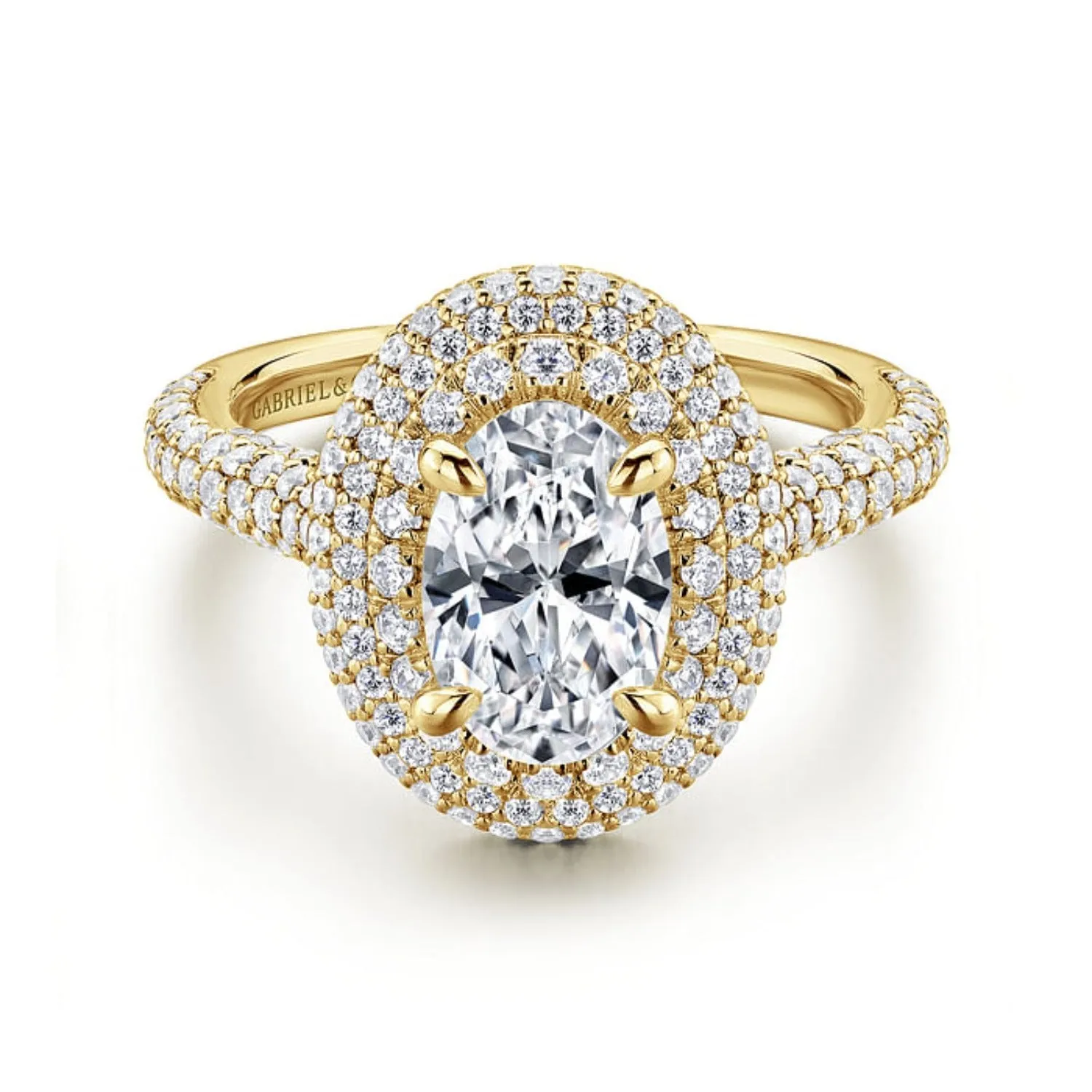 Gabriel & Co.  "Lolita" Oval Double Halo Prong Set Diamond Engagement Ring