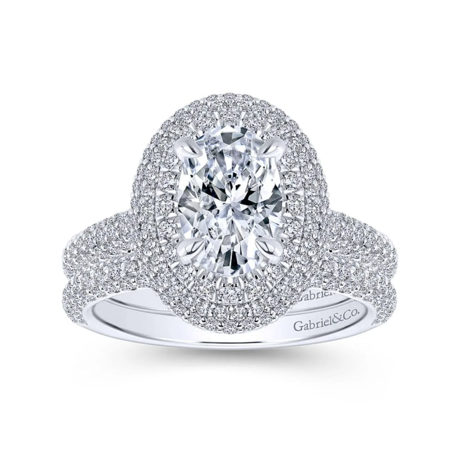 Gabriel & Co.  "Lolita" Oval Double Halo Prong Set Diamond Engagement Ring