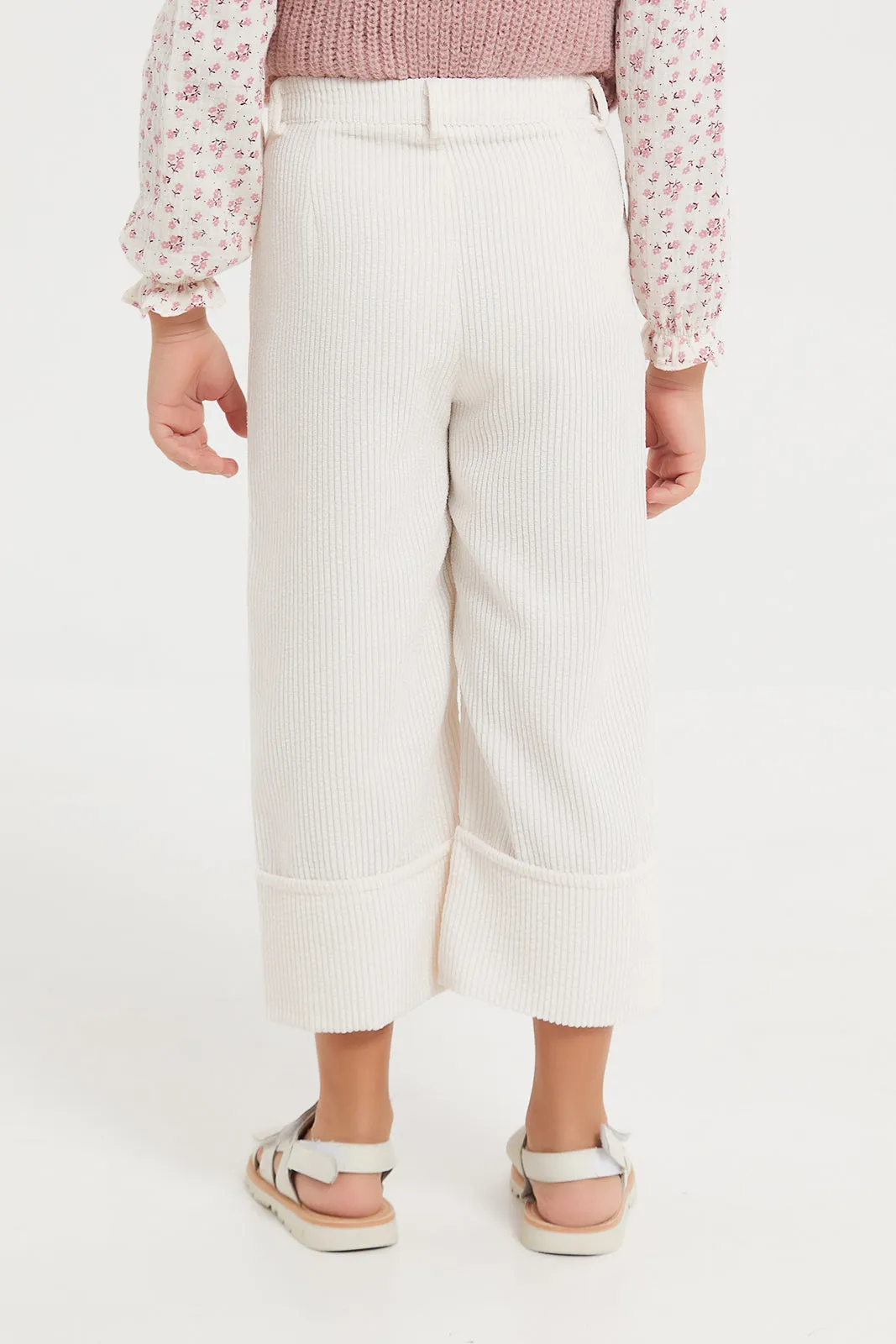 Girls Beige Corduroy Wide Leg Trouser