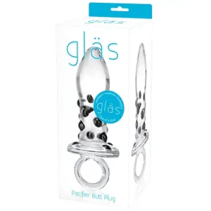 Glas 5 in. Pacifier Glass Butt Plug with Ring Handle