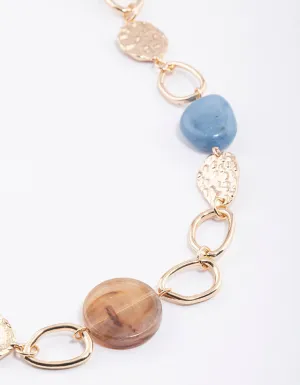 Gold Mixed Stone Oval Necklace