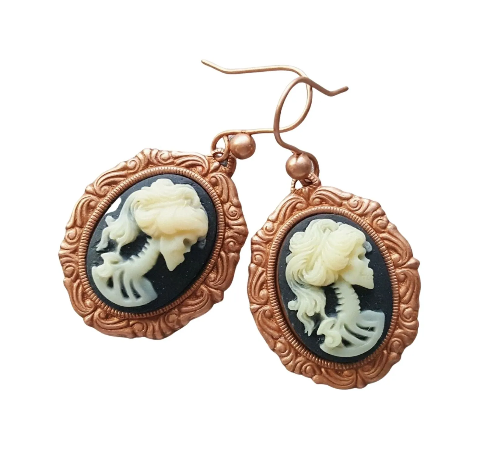 Handmade Rose Gold Day Of The Dead Rockabilly Earrings