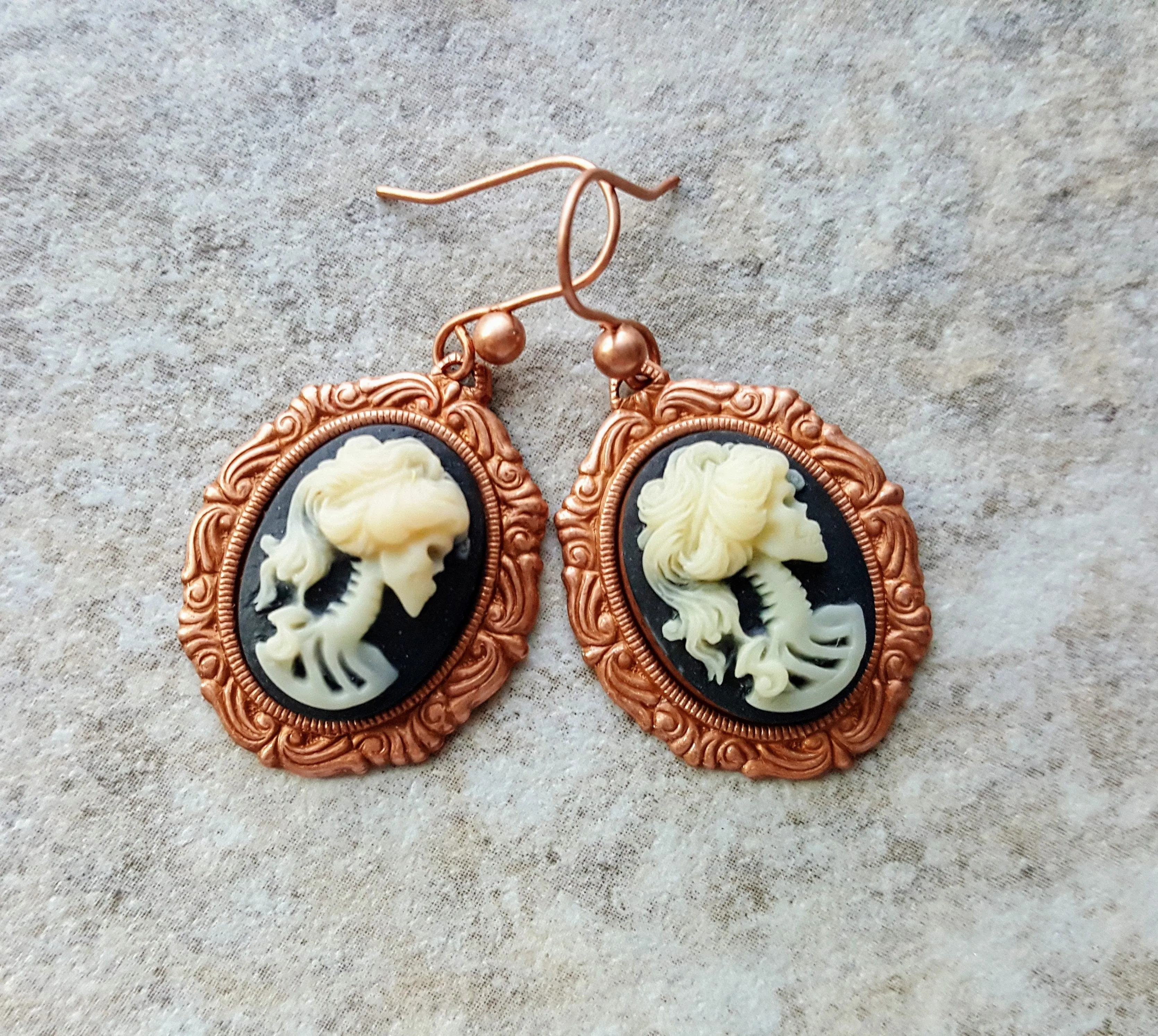 Handmade Rose Gold Day Of The Dead Rockabilly Earrings