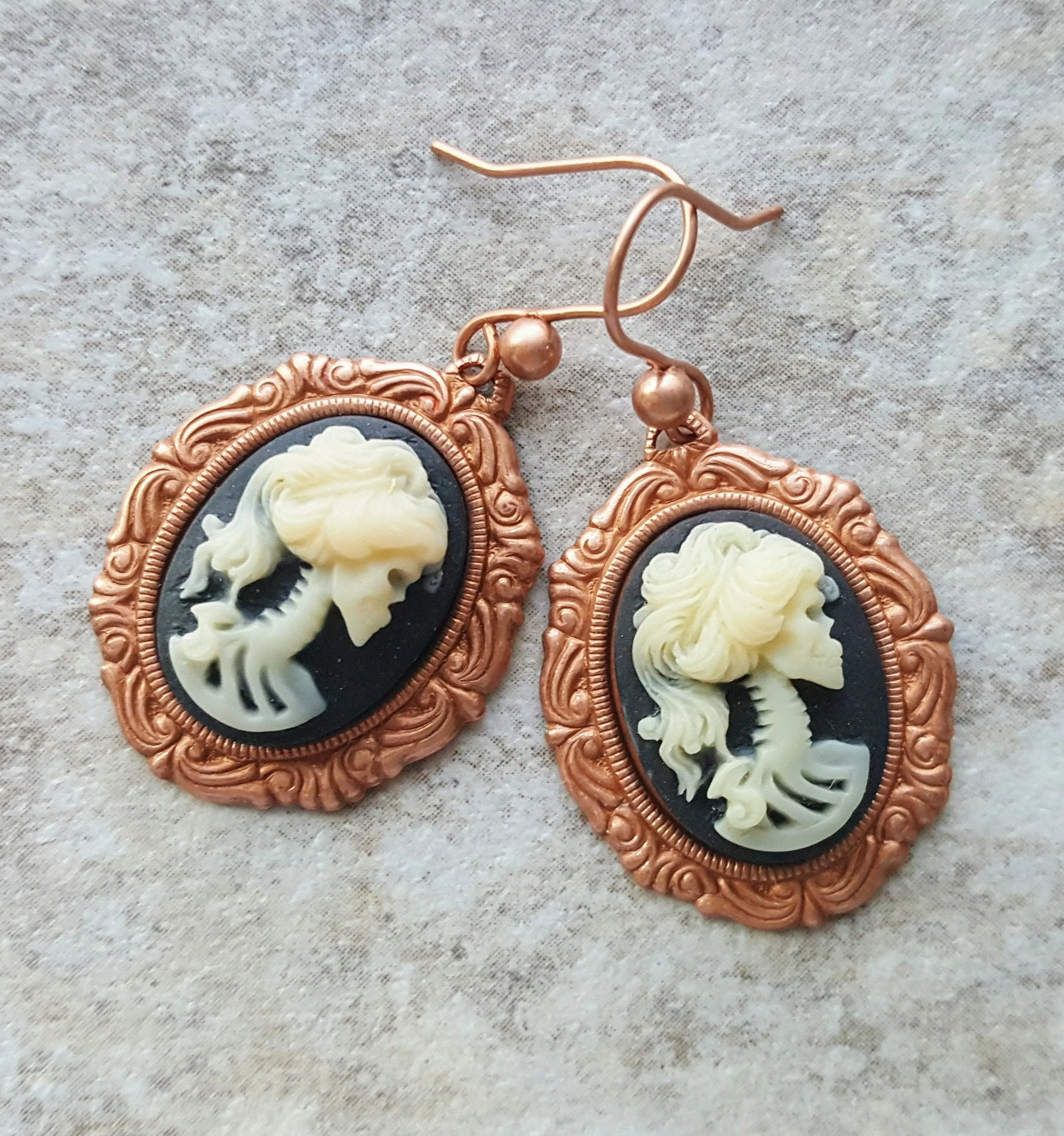 Handmade Rose Gold Day Of The Dead Rockabilly Earrings