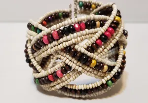 Handwoven (Bohemian Chic) Cuff Bracelet, with Glass & Wooden Seed Beads. One size fits most.