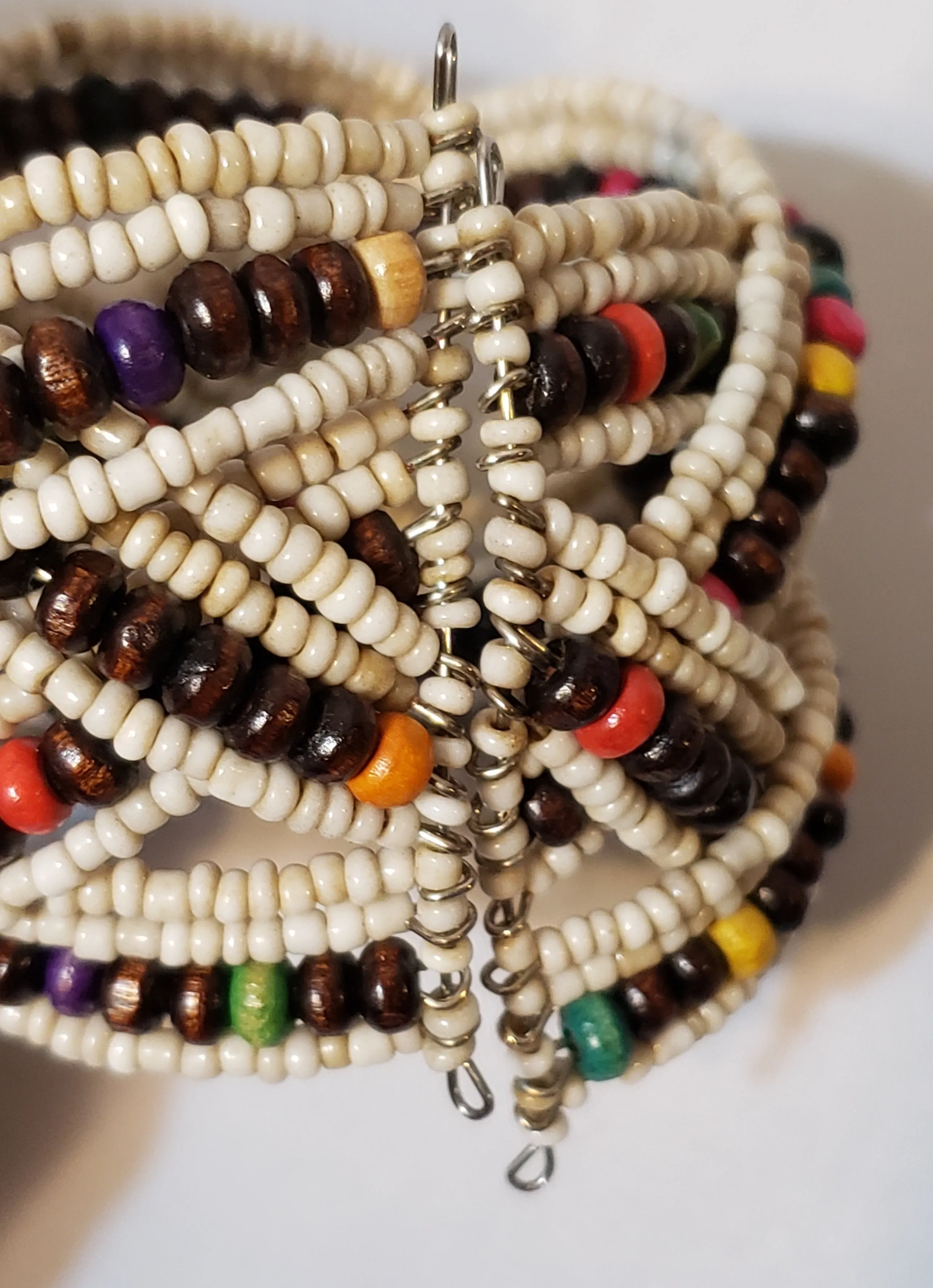 Handwoven (Bohemian Chic) Cuff Bracelet, with Glass & Wooden Seed Beads. One size fits most.