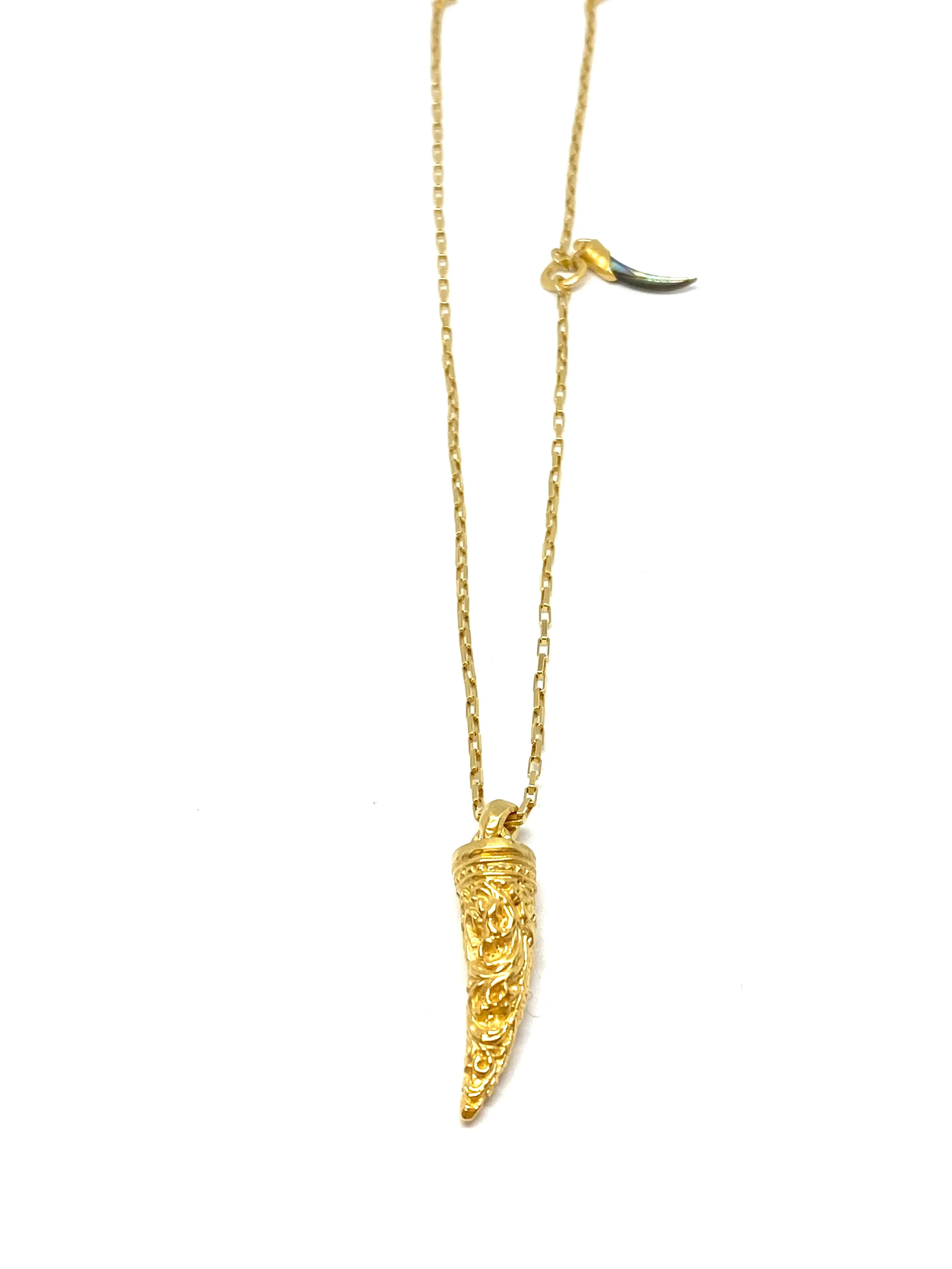 Heather Benjamin Gold Carved Horn Pendant Necklace