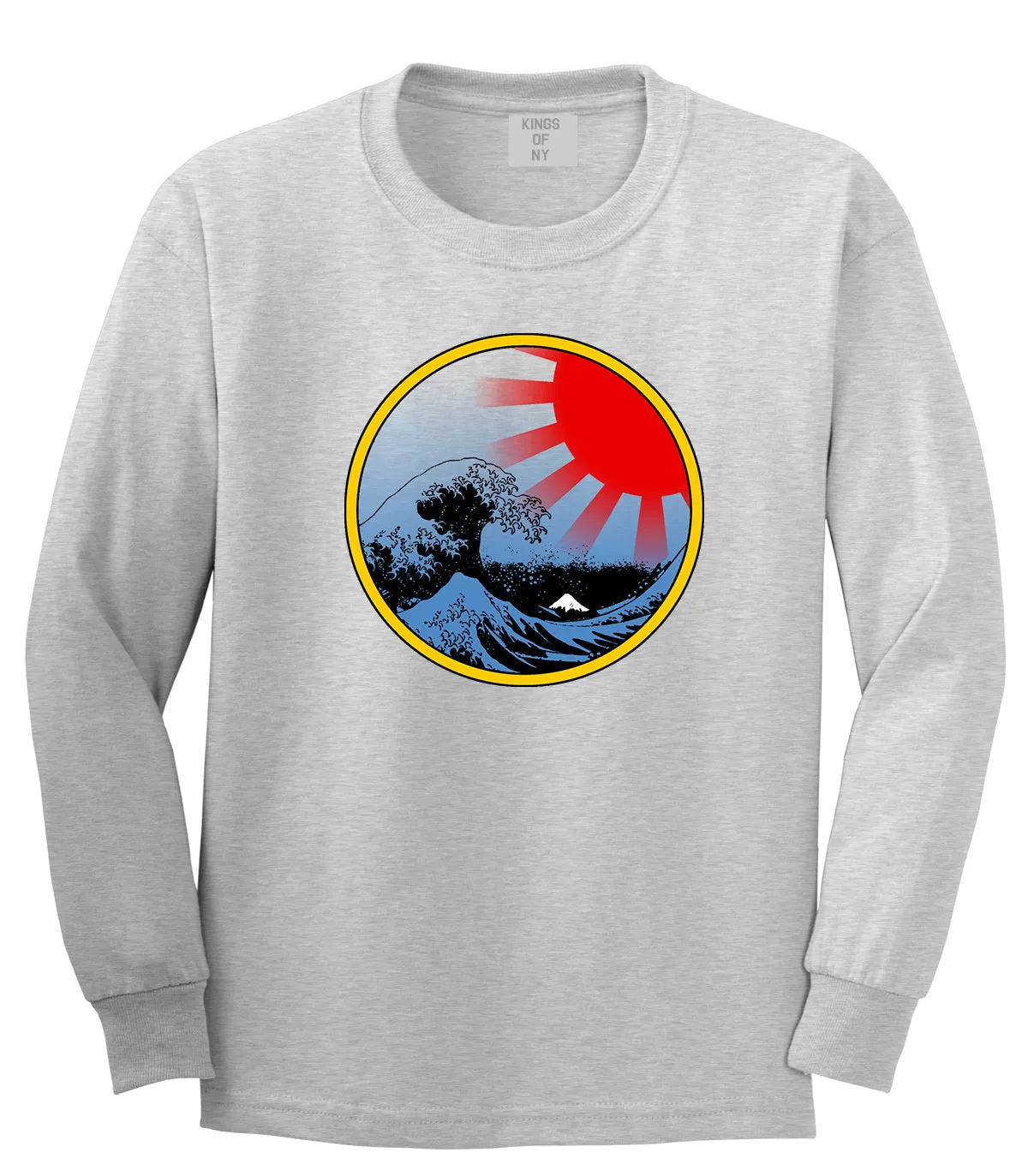 Japanese Wave Print Mens Long Sleeve T-Shirt