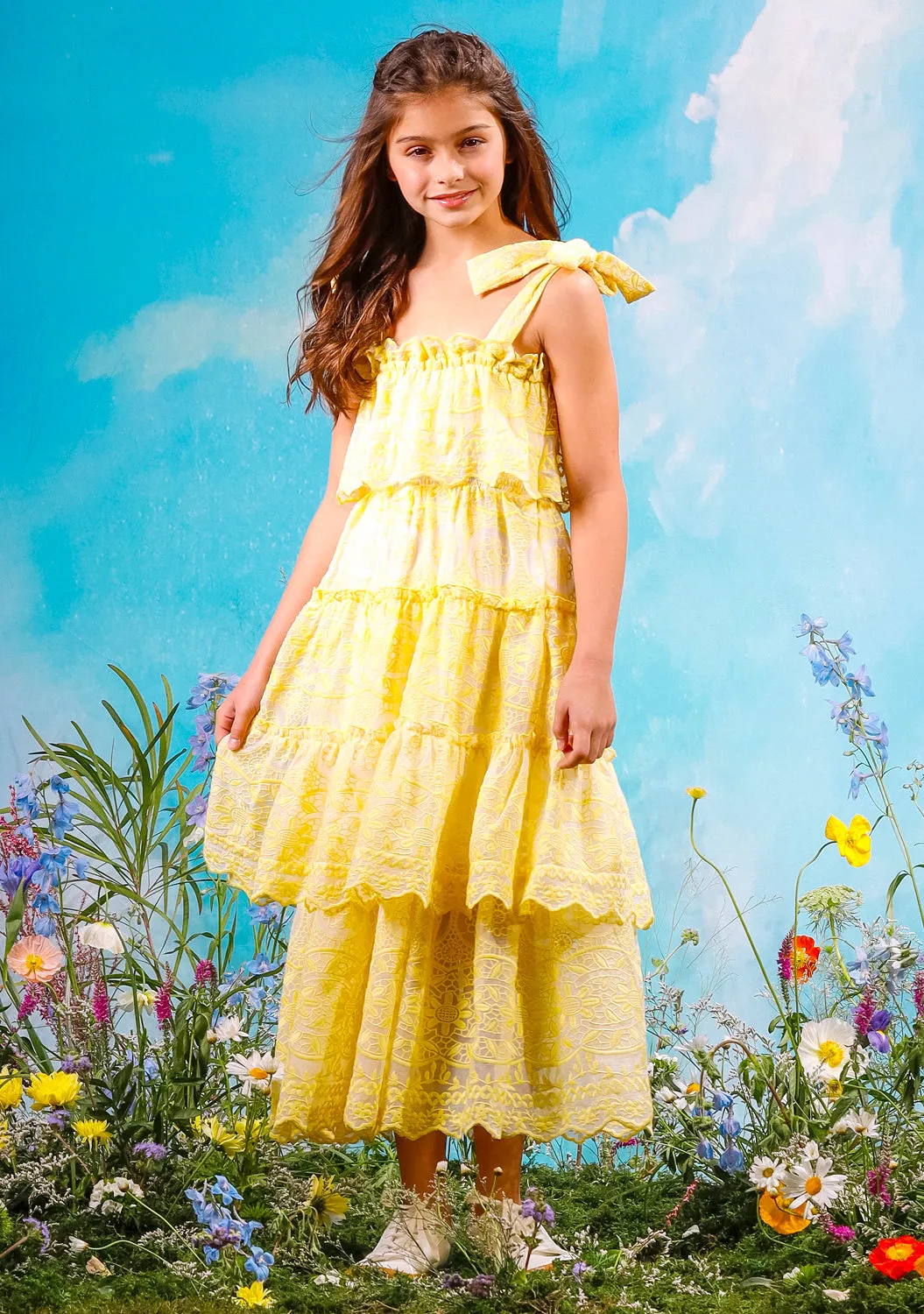 Juniper Embroidered Maxi Dress-Lemon