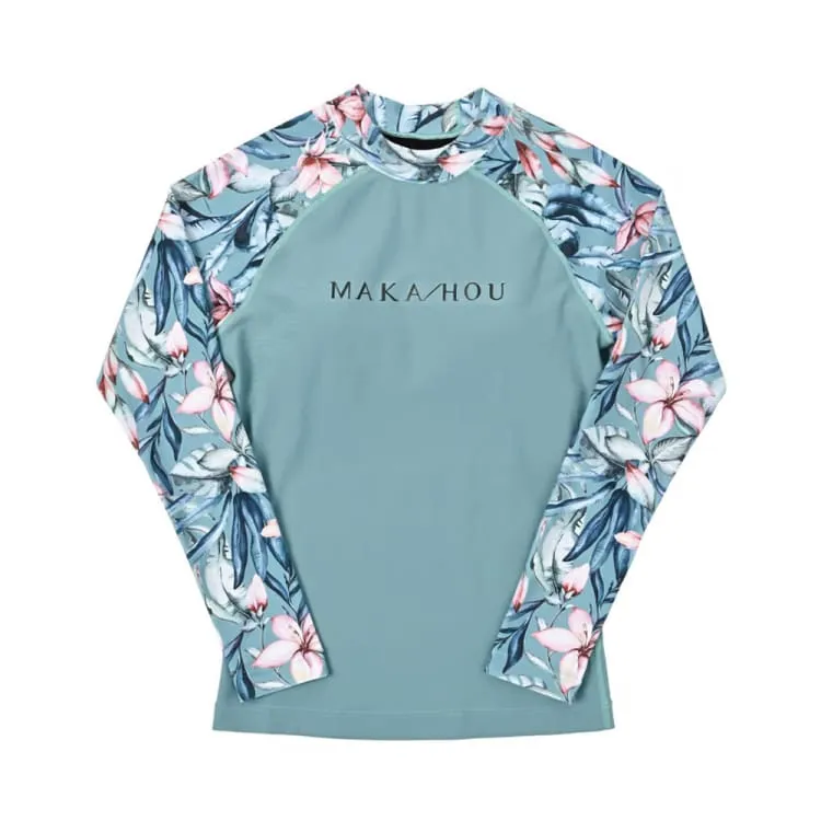 Maka-Hou Women Long Sleeve Rash Guard-GREEN LEAF (Japanese Brand)