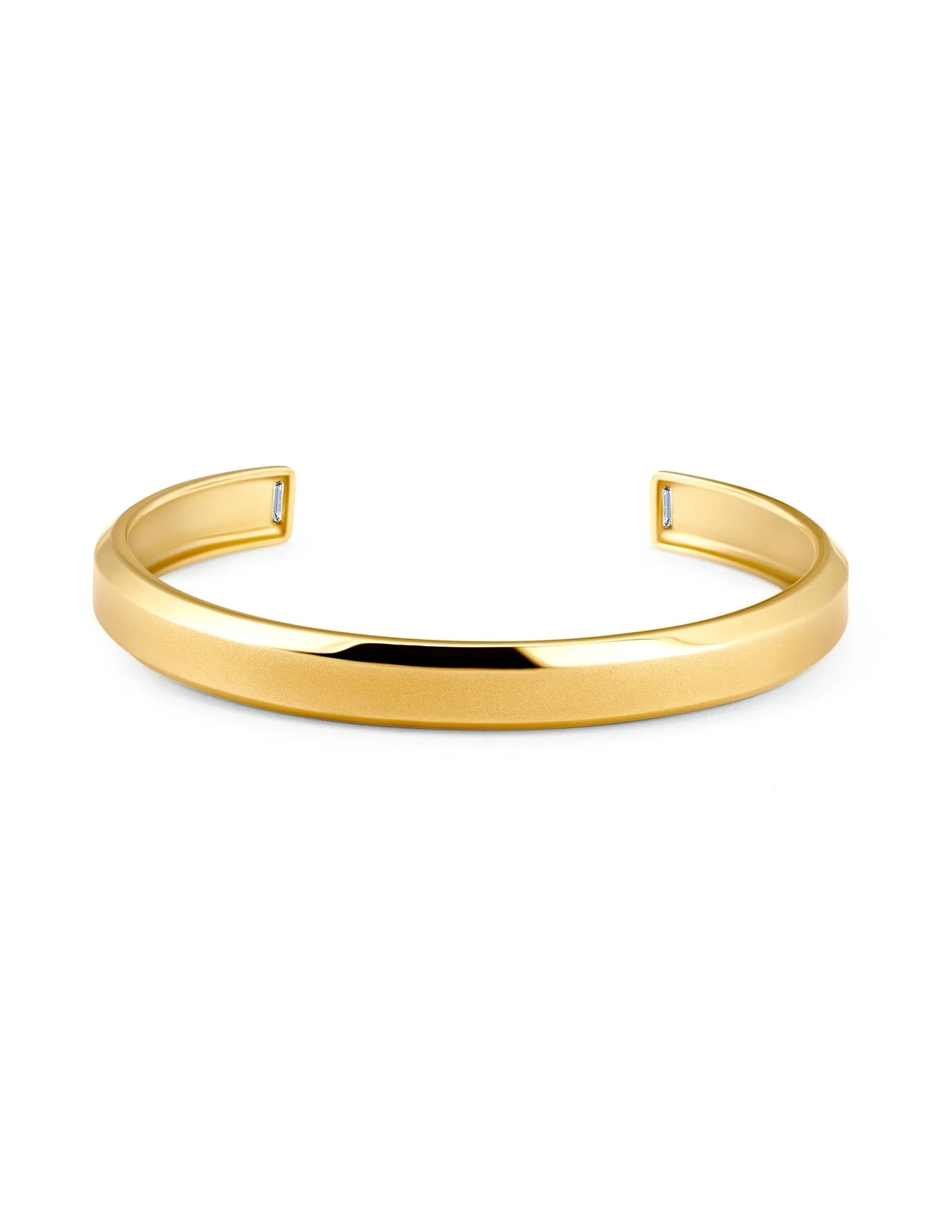 Mens Smooth Cuff Bangle with Baguettes Finished in 18kt Yellow Gold Sale