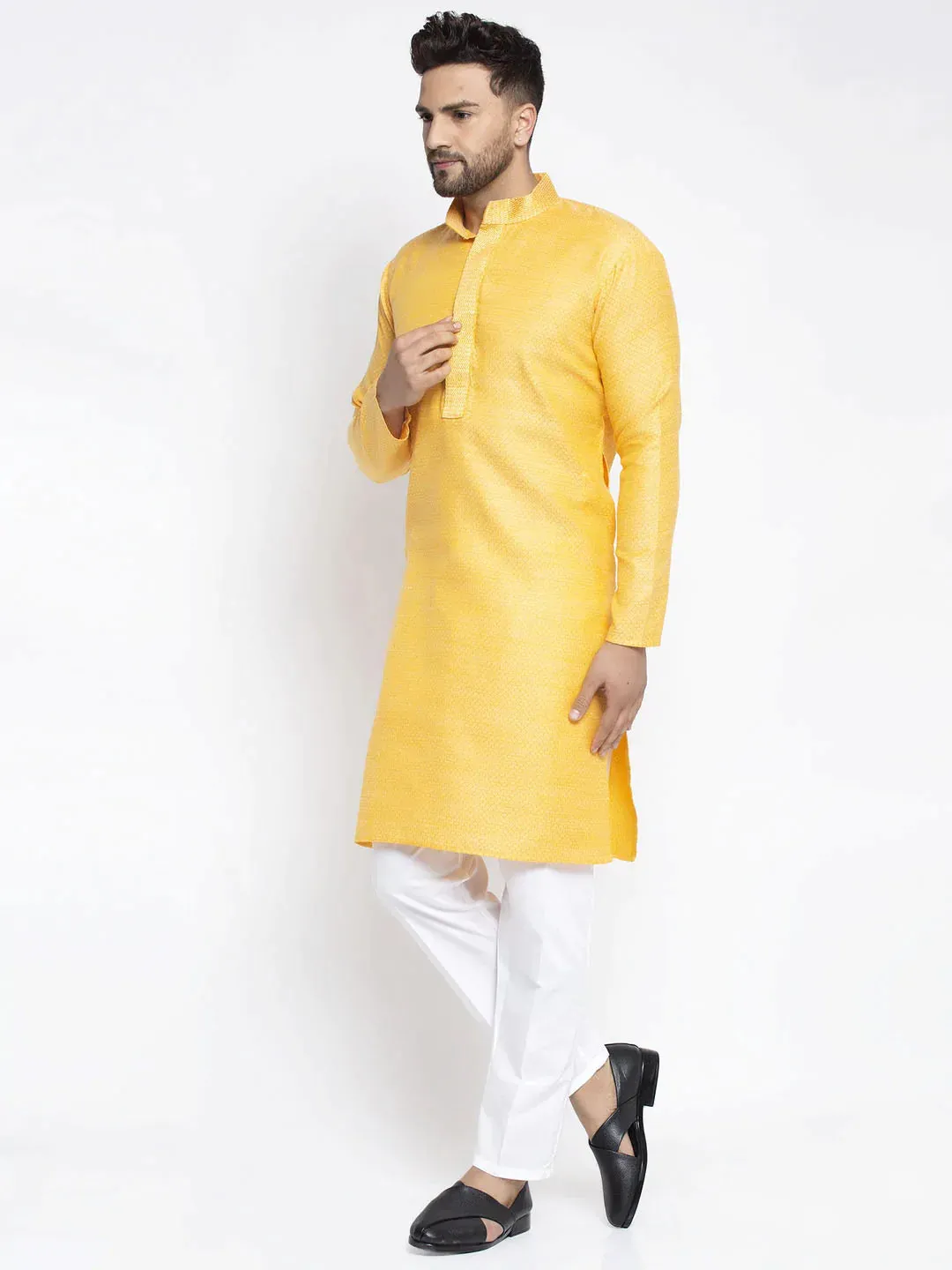 Men'S Yellow Woven Kurta Payjama Sets