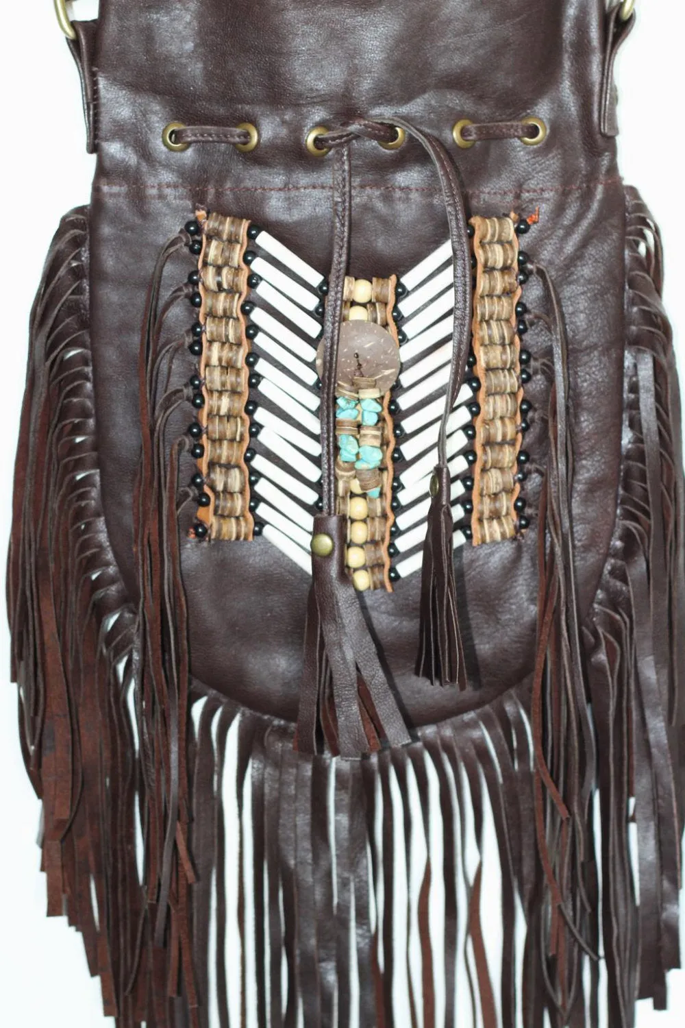 N47M- Medium Dark Brown Indian leather Handbag, Native American Style bag. Crossbody bag. Boho Bag