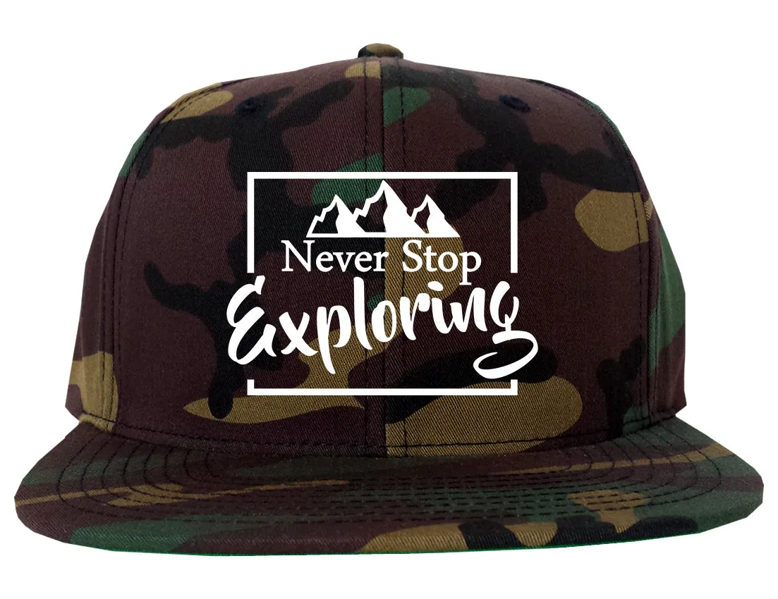 Never Stop Exploring Mens Snapback Hat