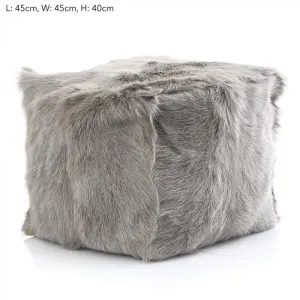 Petra Goat Fur Pouf 45x45x40 Grey