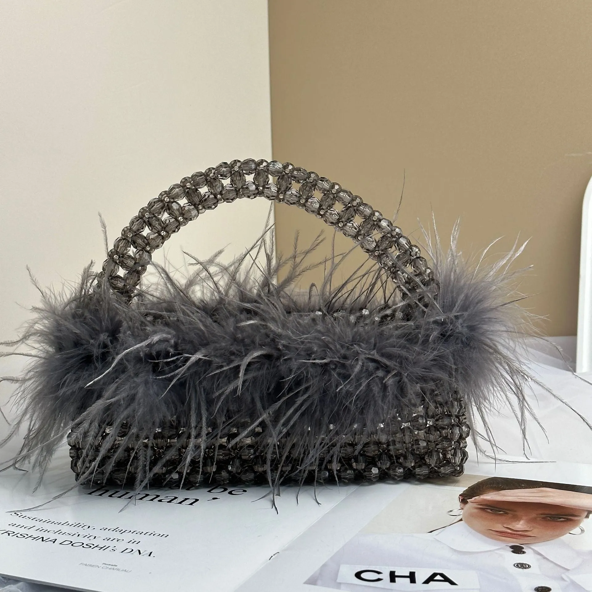 Pre Order:  Feathered Beaded Handbag