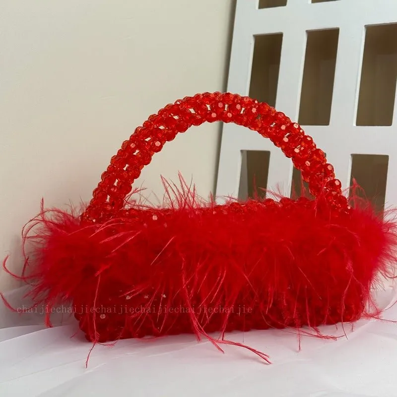 Pre Order:  Feathered Beaded Handbag