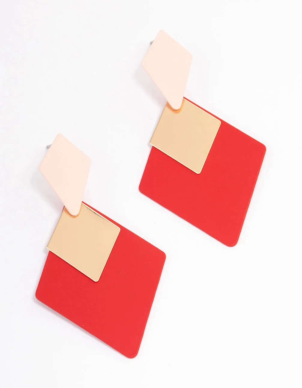 Red Coated Geometric Shape Drop Earrings